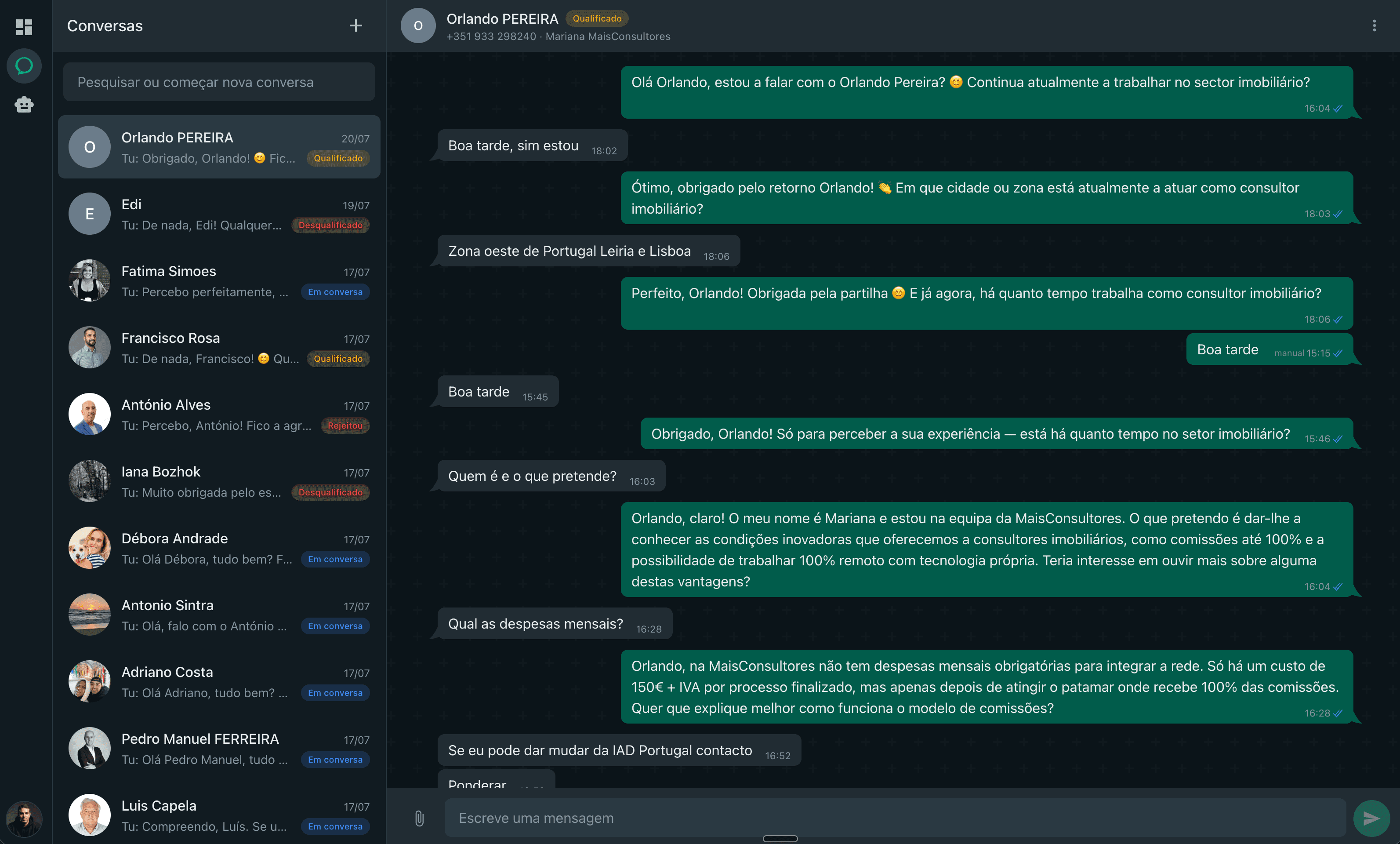 Pré-visualização da página Conversas do BOTAS